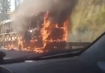 VÍDEO: Micro-ônibus pega fogo na rodovia Mogi-Dutra